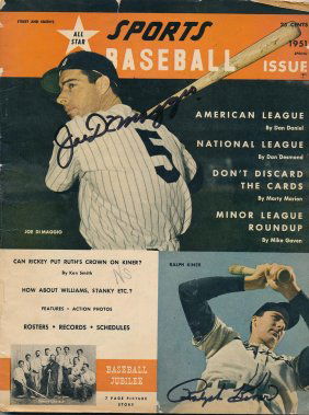 Joe DiMaggio & Ralph Kiner-Signed "Sports Baseball" Full 1951 Issue SUPER NICE ITEM