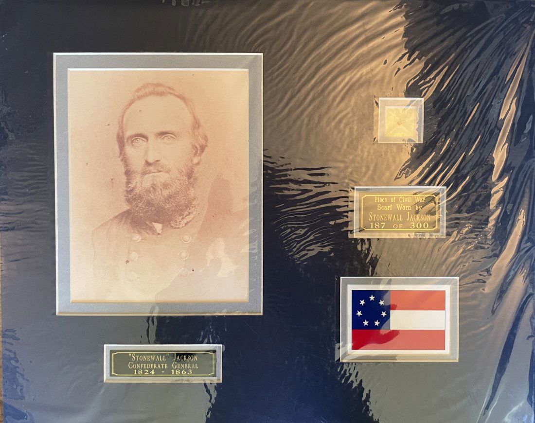 Stonewall Jackson- Piece of his Worn Civil War Scarf Matted (1 of 3)