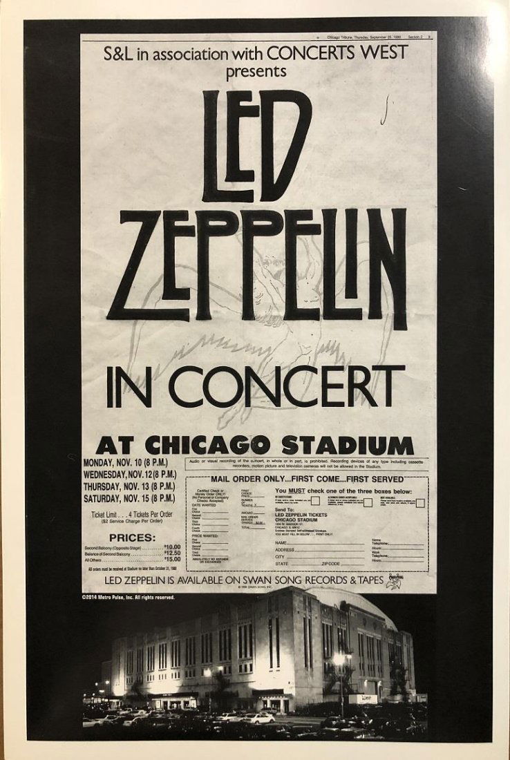 Led Zeppelin- Full Ticket For A 1980 Concert w/ Poster & TLS (1 of 2)