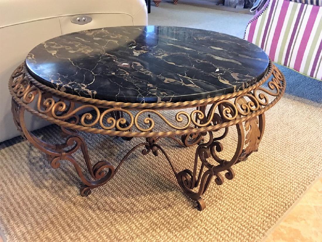 Antique Wrought Iron MarbleTop Coffee Table