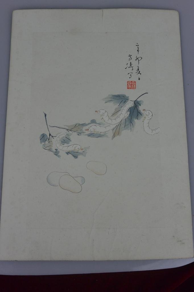 Chinese Spring silkworm painting by Wang Xuetao: Chinese Spring silkworm painting by Wang Xuetao. Signed and Sealed. 35 * 24cm(Approximate)