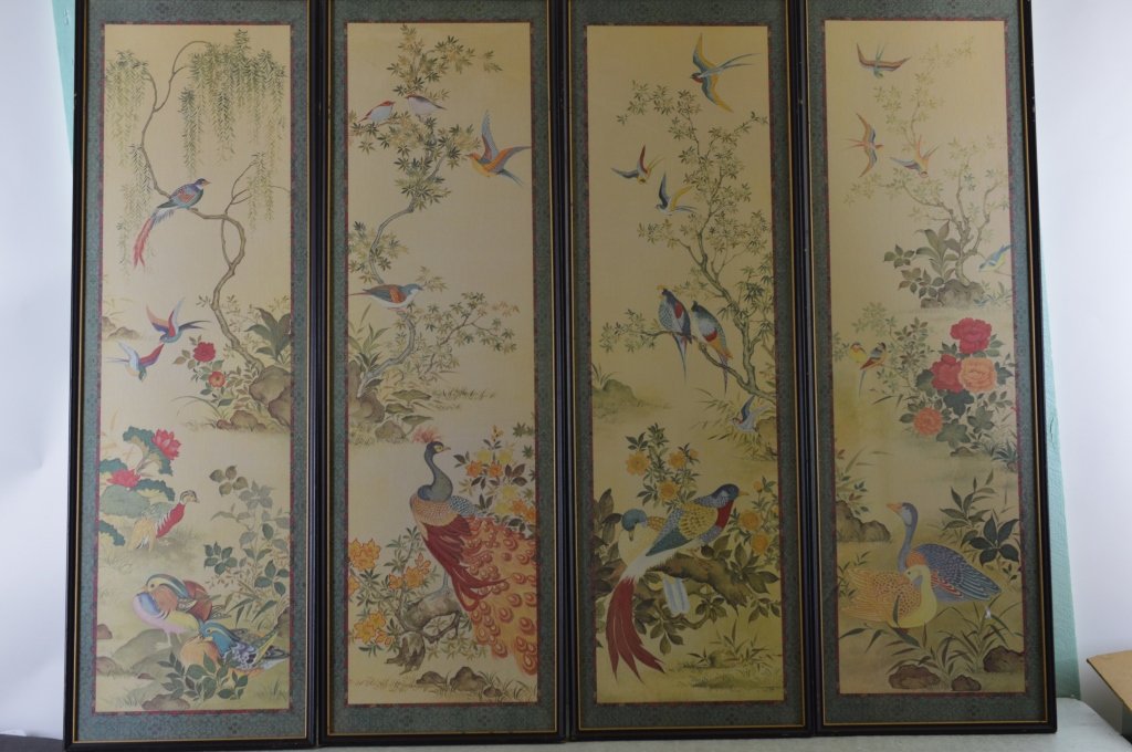 Four Framed Paintings of Birds and Flowers (1 of 10)