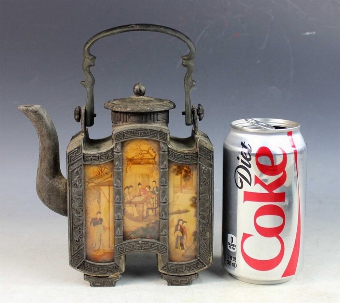 Chinese hand painting on glass tin tea pot (1 of 8)