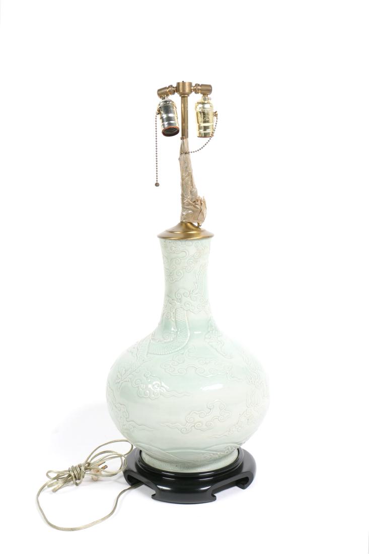 A Chinese Celadon Porcelain Vase Lamp (1 of 5)