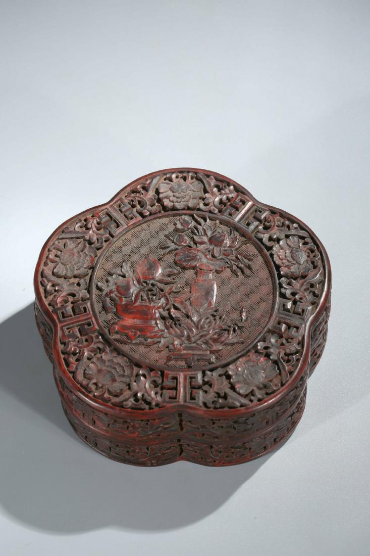 A Chinese Carved Lacquer Box with Cover (1 of 8)