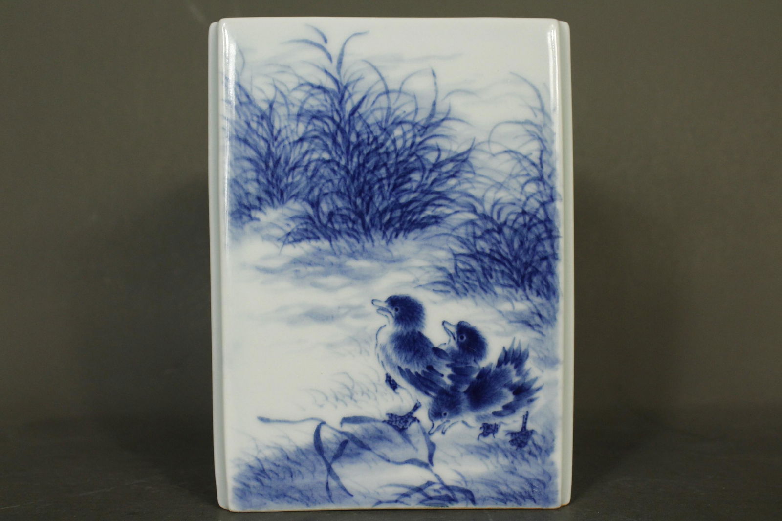 A Chinese Blue and White Porcelain Square Brush Pot (1 of 6)