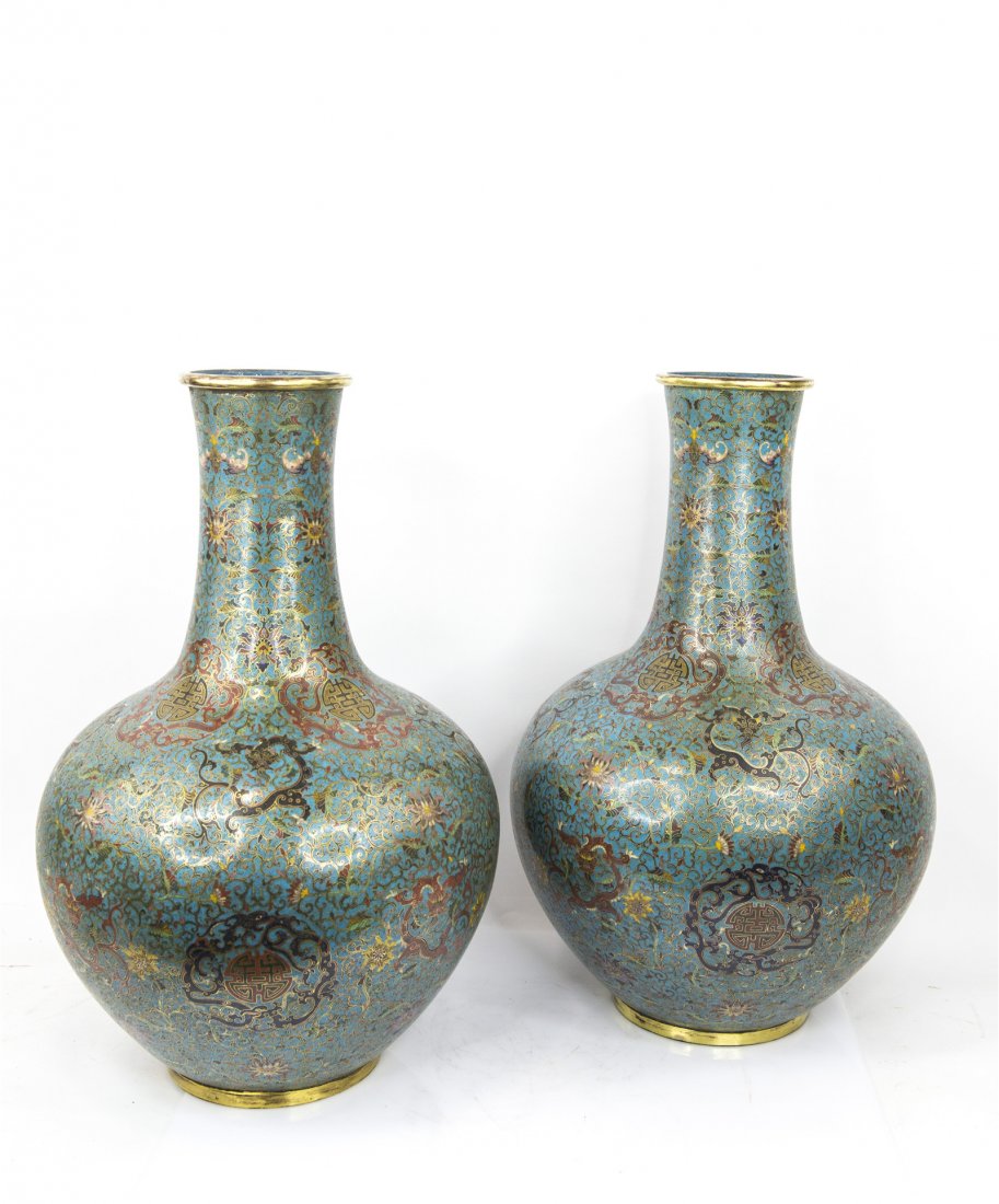 A PAIR OF LARGE CLOISONN_ BOTTLE VASES (1 of 8)