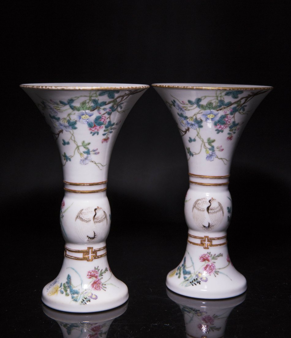 A PAIR OF FAMILLE-ROSE GU-FORM VASES (1 of 5)