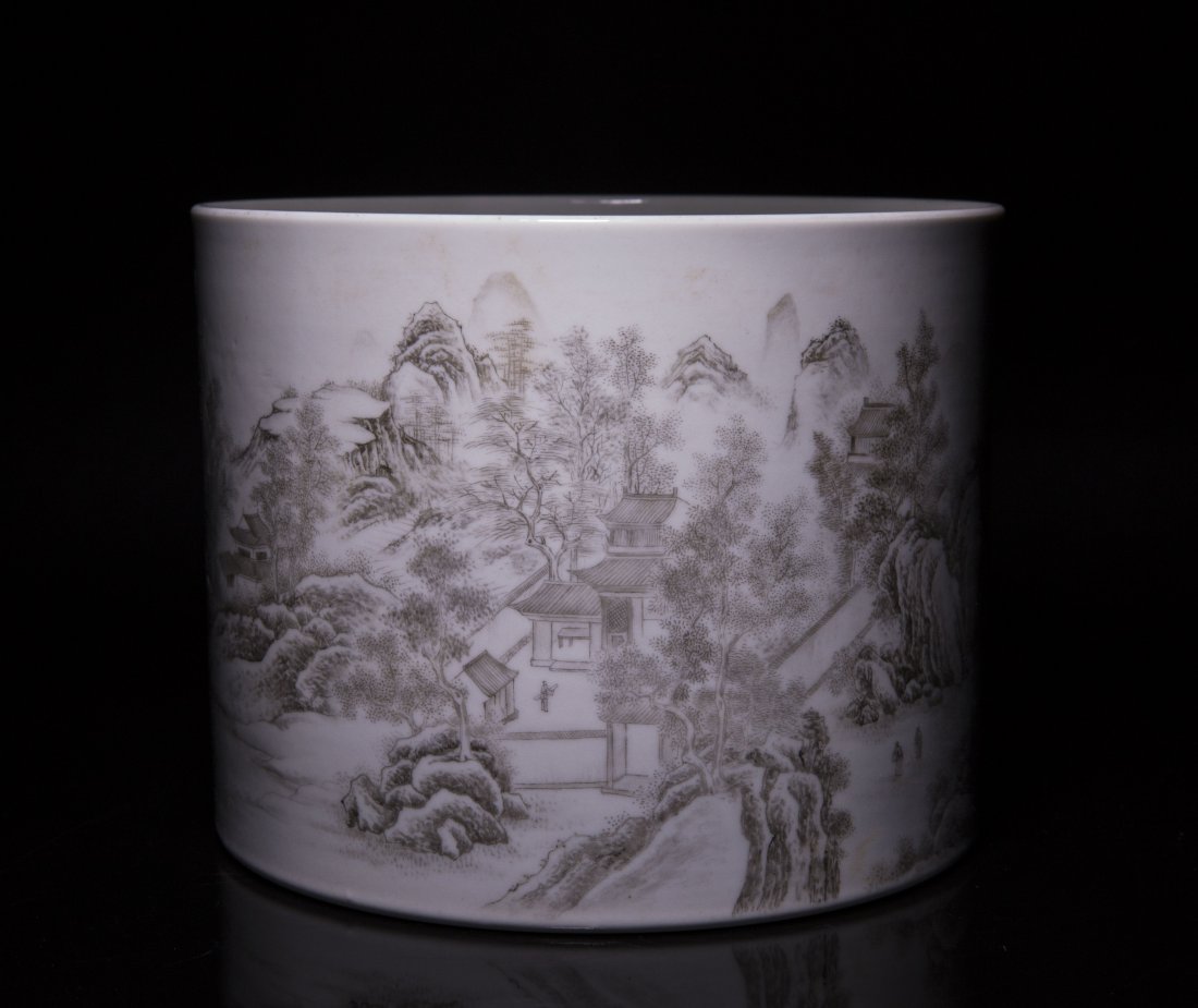 A FINE GRISAILLE-DECORATED BRUSH POT (1 of 4)