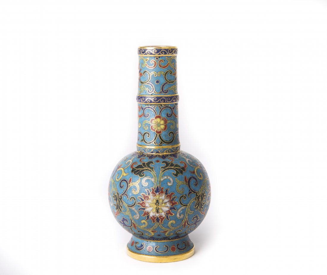 A SMALL CLOISONNE ENAMEL BOTTLE VASE (1 of 4)