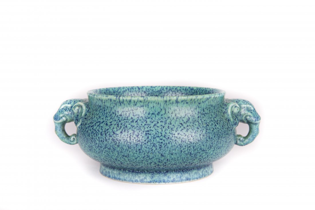 A ROBIN'S EGG BLUE-GLAZED CENSER (1 of 5)