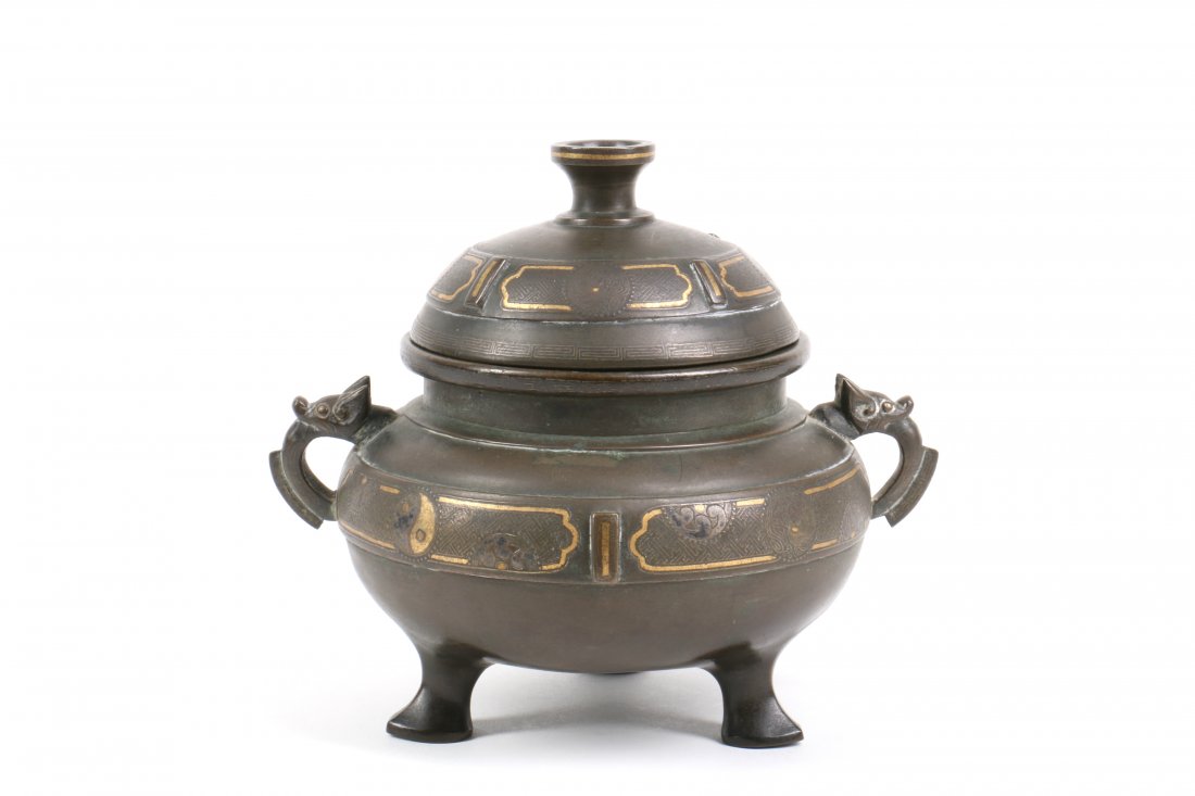 Chinese Bronze Censer with Gold Silver Inlay (1 of 7)
