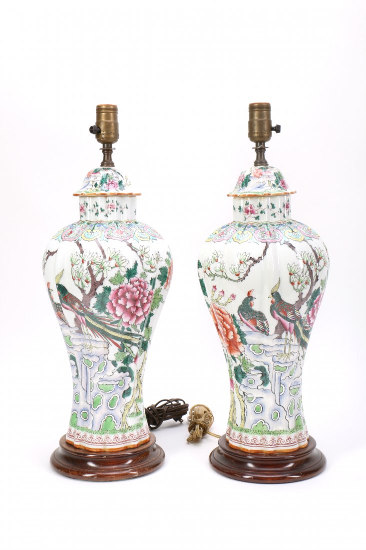 Pair Chinese Porcelain Lamp Vases (1 of 7)