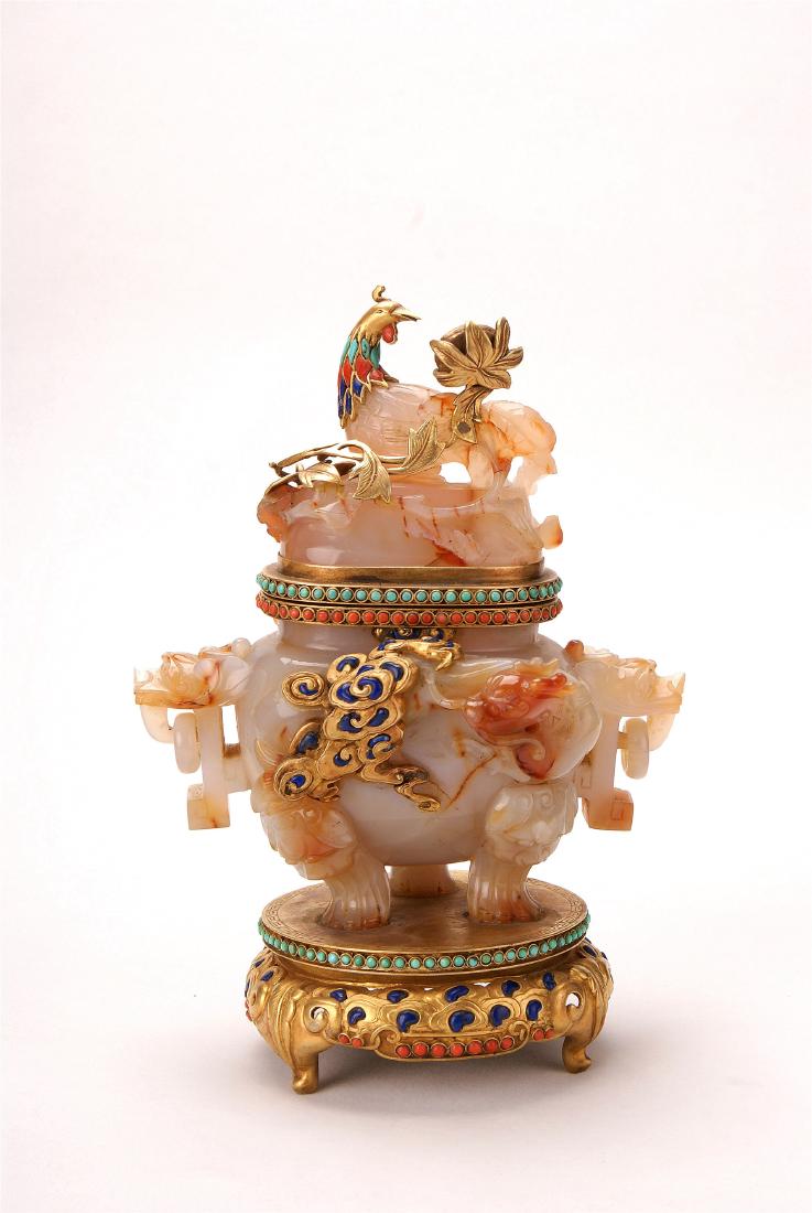 A Chinese Jewelry Inlaid Agate Incense Burner (1 of 6)