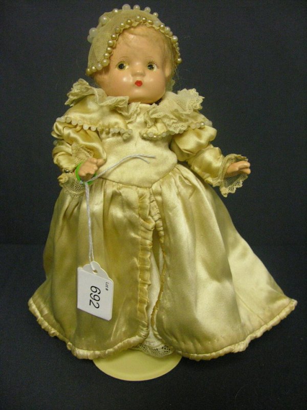 EFFANGEE PATSYETTE DOLL: EFFANBEE PATSYETTE DOLL Composition, painted features, pearls or dress and bonnet, Size: 10''