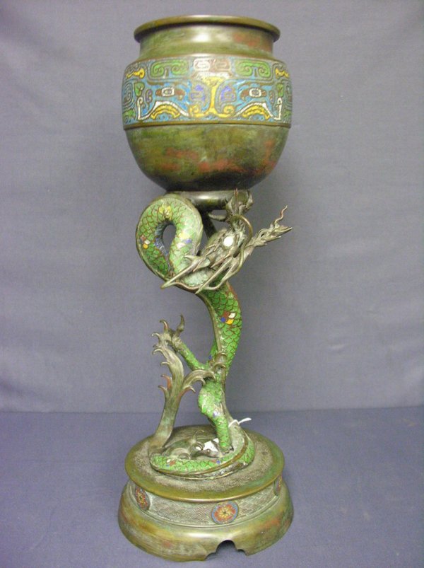 JAPANESE BRONZE AND ENAMEL DRAGON VASE