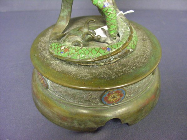 JAPANESE BRONZE AND ENAMEL DRAGON VASE - 2