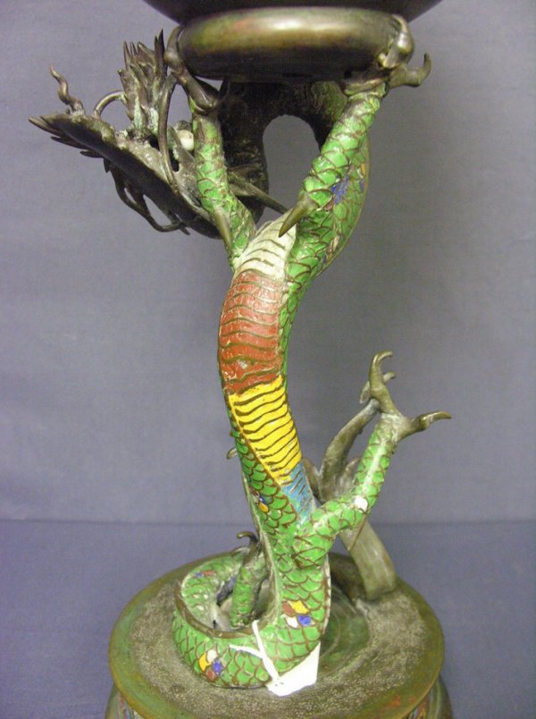JAPANESE BRONZE AND ENAMEL DRAGON VASE - 6