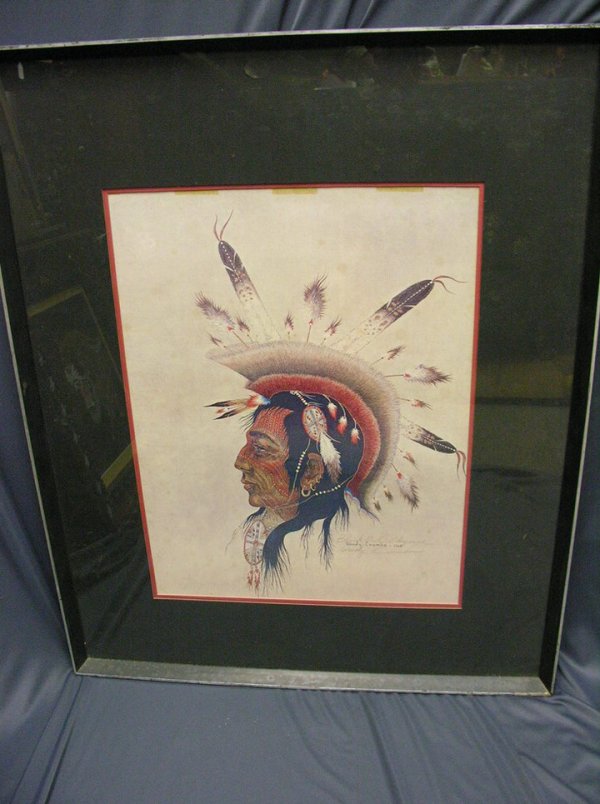 WOODY CRUMBO NATIVE AMERICAN PRINT: WOODY CRUMBO NATIVE AMERICAN PRINT Artist: Woody Crumbo (1912-1989 Pottawattamie, Oklahoma), Titled: '''Black Owl' Cheyenne'', Date: 1968, Medium: Hand signed print, Size: 20'' x 15'' sight, 231'' x 2