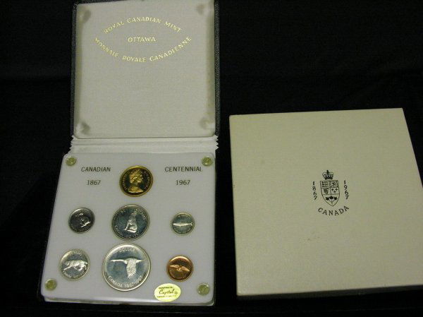 1967 CANADA 7 COIN PROOF LIKE SET GOLD 20 DOLLARS: 1967 CANADA 7 COIN PROOF LIKE SET GOLD 20 DOLLARS 20 dollars, .9999 gold, .5000 ASW.