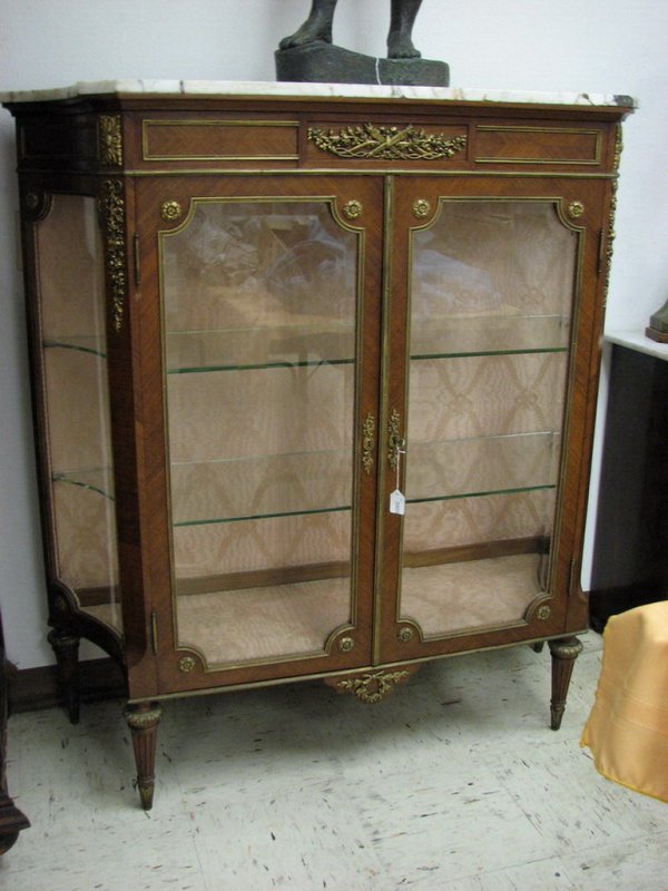 FRENCH STYLE MARBLE TOP CURIO CABINET