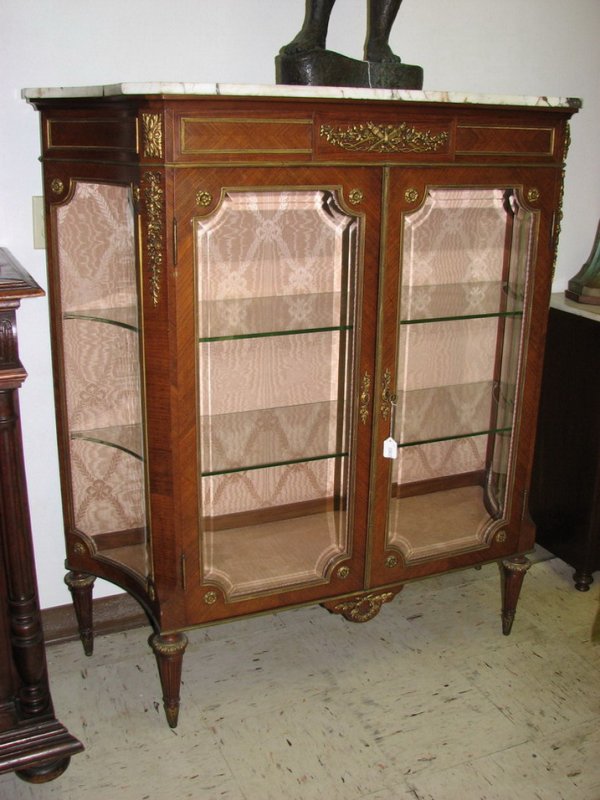 FRENCH STYLE MARBLE TOP CURIO CABINET - 4