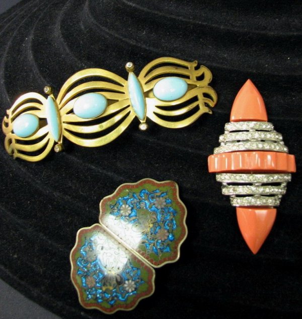 3 PC LOT VINTAGE DECO LADIES BELT BUCKLES