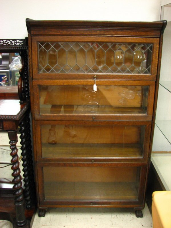TIGER OAK LEADED GLASS STACK BOOKCASE