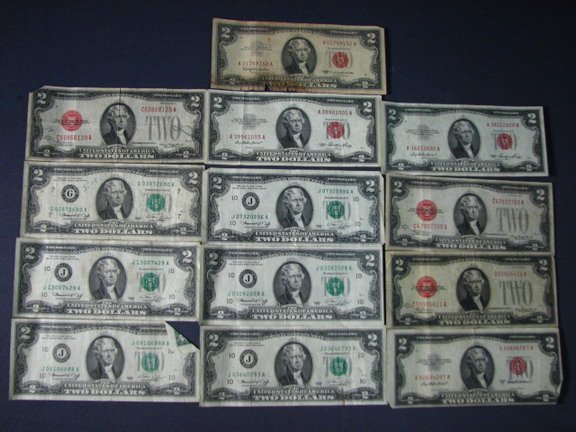 ESTATE LOT 13 U.S. TWO DOLLAR NOTES 1923-76