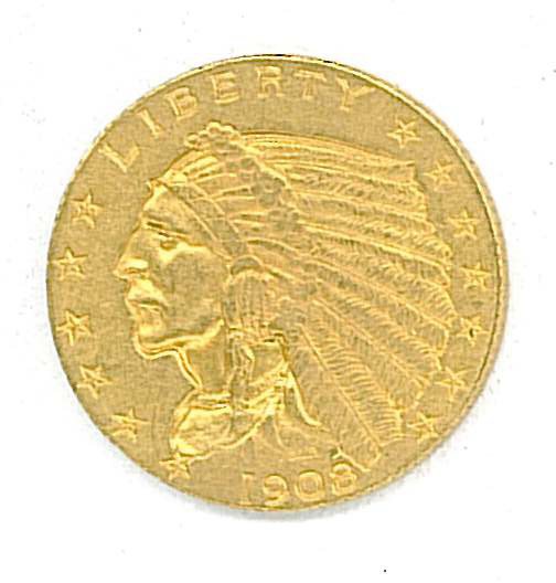 1908 U.S. TWO AND ONE HALF DOLLAR GOLD COIN