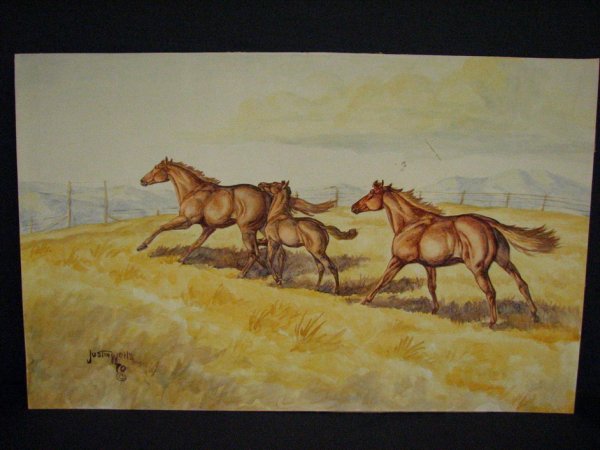 JUSTIN WELLS WATERCOLOR Western Art Horses
