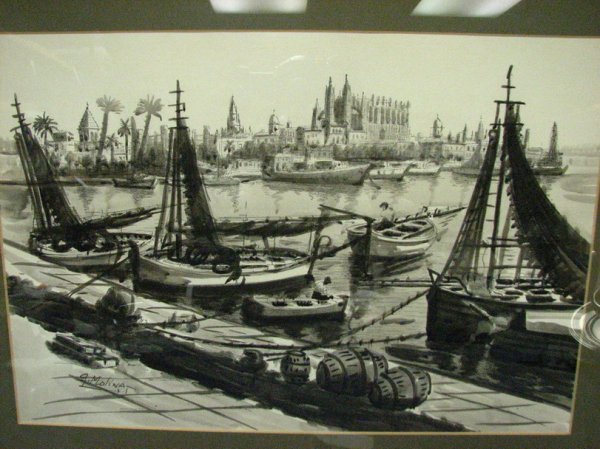 MOLINA HARBOR SCENE WATERCOLOR