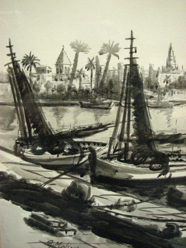 MOLINA HARBOR SCENE WATERCOLOR - 4
