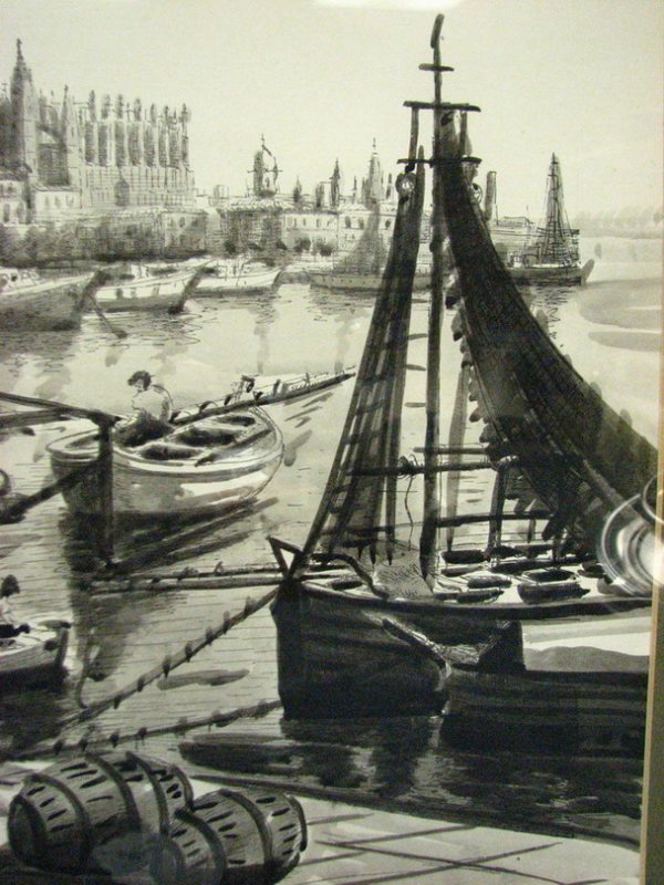 MOLINA HARBOR SCENE WATERCOLOR - 6