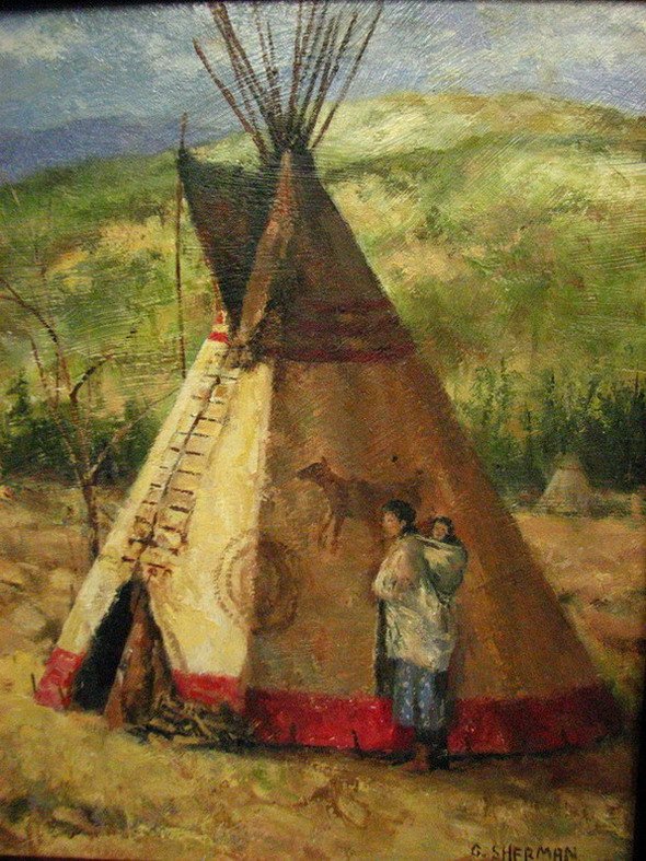 GARY SHERMAN OIL Woman at Teepee