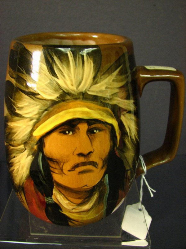 RICK WISECARVER ART POTTERY MUG: Artist: Rick Wisecarver Wihoa Art Pottery Mug signed Size: 6'' opening 3''