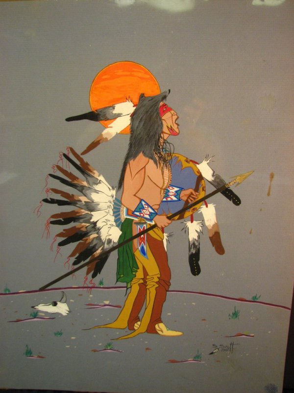 S. SCOTT NATIVE AMERICAN DANCER: Artist: S. Scott, Title: Untitled Native American Dancer, Medium: Tempera on mat board, Signed: Lower right, Dated: '88, Size: 20'' x 16''
