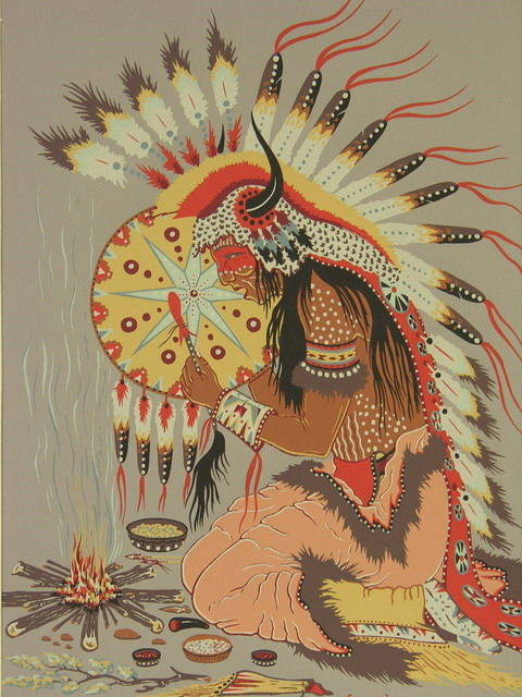 WOODY CRUMBO NATIVE AMERICAN SILKSCREEN: WOODY CRUMBO NATIVE AMERICAN SILKSCREEN Woodrow Wilson Crumbo, Oklahoma artist, silkscreen # 811 Medicine Song, 12 1/2''L X 10''w