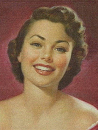 CALENDAR GIRL ART ORIGINAL FRUSH 1954: PEARL ALERYN FRUSH (1905 - AMERICAN) THE YOUNG AT HEART - 1954 CALENDAR GIRL ORIGINAL Medium: mixed media Signature: Lower Right Size:28 3/4'' x 20 3/4'' Frame: 33 3/4'' x 25 3/4'' framed under glass 