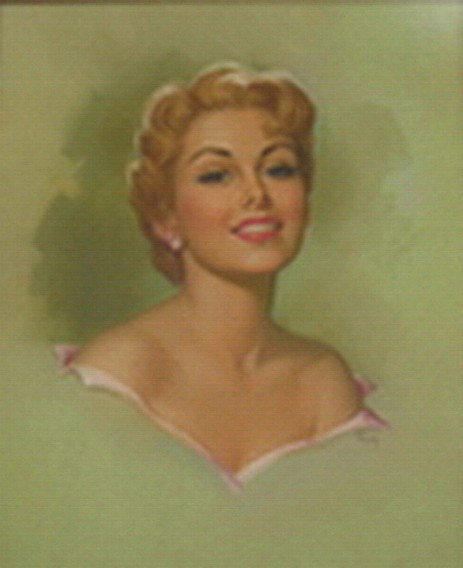 CALENDAR GIRL ART ORIGINAL PEARL FRUSH 1962: PEARL ALERYN FRUSH (1905 - AMERICAN) UNTITLED 1962 CALENDAR GIRL ORIGINAL PASTEL PORT Signature: Lower Right Size:25 1/2'' x 20 1/2'' Frame: 30 1/2'' x 25 1/2'' framed under glass Condition: Has not b