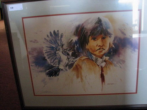 The Scolding by Bert Seabourne Native American: BERT SEABOURN 1931 - Cherokee; Oklahoma The Scolding by Bert Seaborn Native American Medium: Print: Limted Ed 851/1000 Signature: Lower Right Size:13 1/2'' x 19 1/2'' FRAME: 23 1/4'' x 29 1/2'' Framed