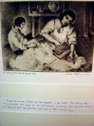 GENE KLOSS AP CARDING WOOL ETCHING: GENE KLOSS AP CARDING WOOL ETCHING Artist: Gene Kloss (1903-1996), Title: Carding Wool the Old Spanish Way, Medium: Etching dry point, Signed: Lower right AP, Sight: 8'' x 10'', 21'' x 19''. Comment: 