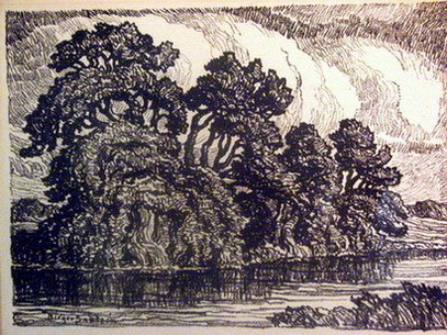 BIRGER SANDZEN LITHOGRAPH TREES: BIRGER SANDZEN LITHOGRAPH TREES Artist: Birger Sandzen (American 1871-1954) Title: Landscape with Trees Medium: Lithograph Signed: lower right Size 10 x 14 Frame 22 3/4 x 26 under glass Estimate 600 -