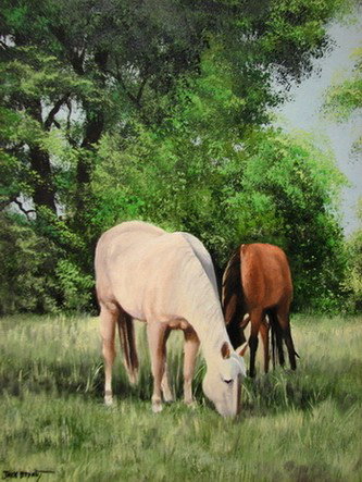 JACK BRYANT ORIGINAL OIL HORSES GRAZING: JACK BRYANT ORIGINAL OIL HORSES GRAZING Artist: Jack Bryant Medium: oil Size: 10 1/2 13 1/2 Frame: 19 1/4 x 22 1/4 Estimate 200 - 1,000