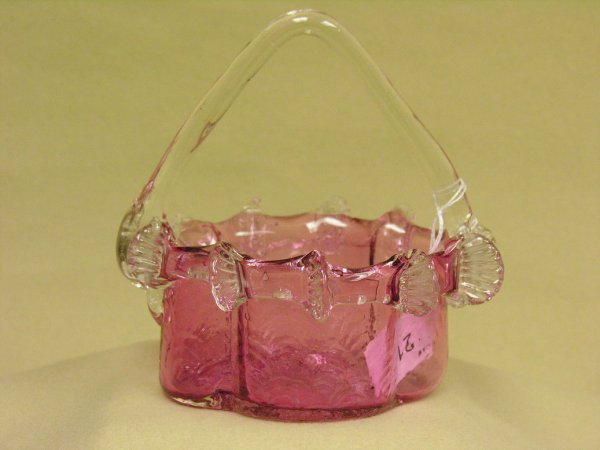 CRANBERRY ART GLASS BASKET