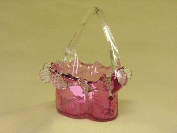 CRANBERRY ART GLASS BASKET - 2