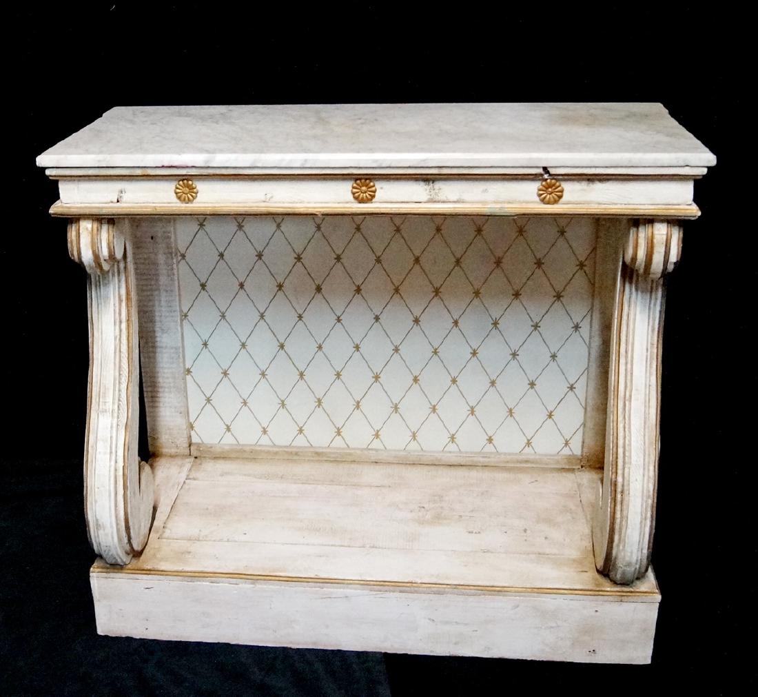 PAINTED MARBLE TOP PIER TABLE: PAINTED MARBLE TOP PIER TABLE 34.5"H 39"W 18"D