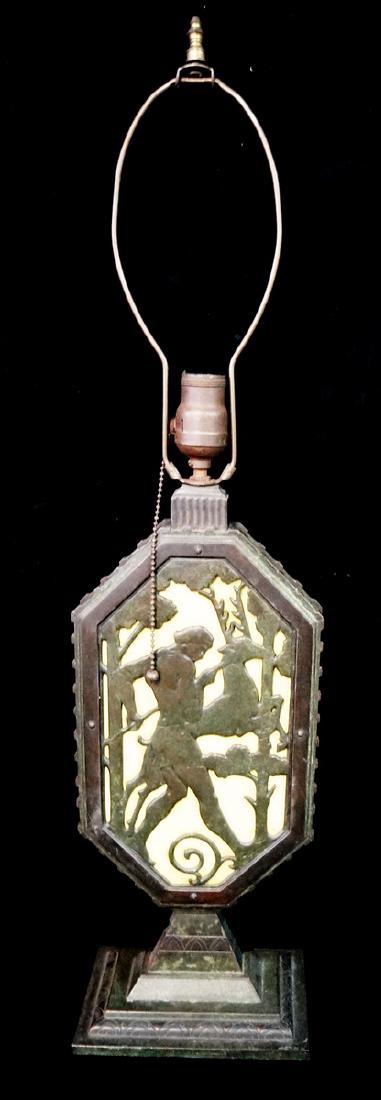 BRONZE DECO TABLE LAMP W/SILHOUETTED FIGURES (PEOPLE & (1 of 4)