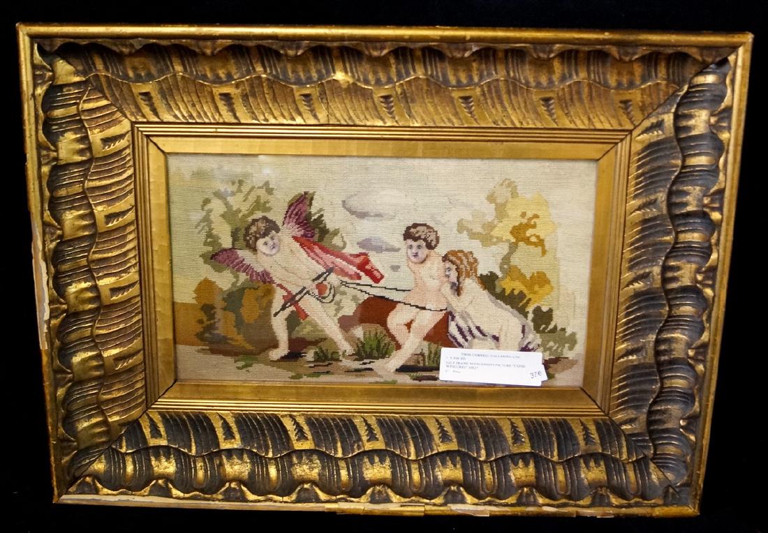 GILT FRAME NEEDLEPOINT  "CUPID W/FIGURES" (1 of 7)