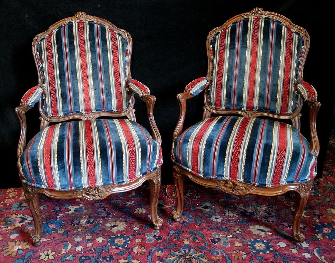 PR. OF CARVED AND UPHOLSTERED LOUIS XV STYLE ARM CHAIRS (1 of 10)
